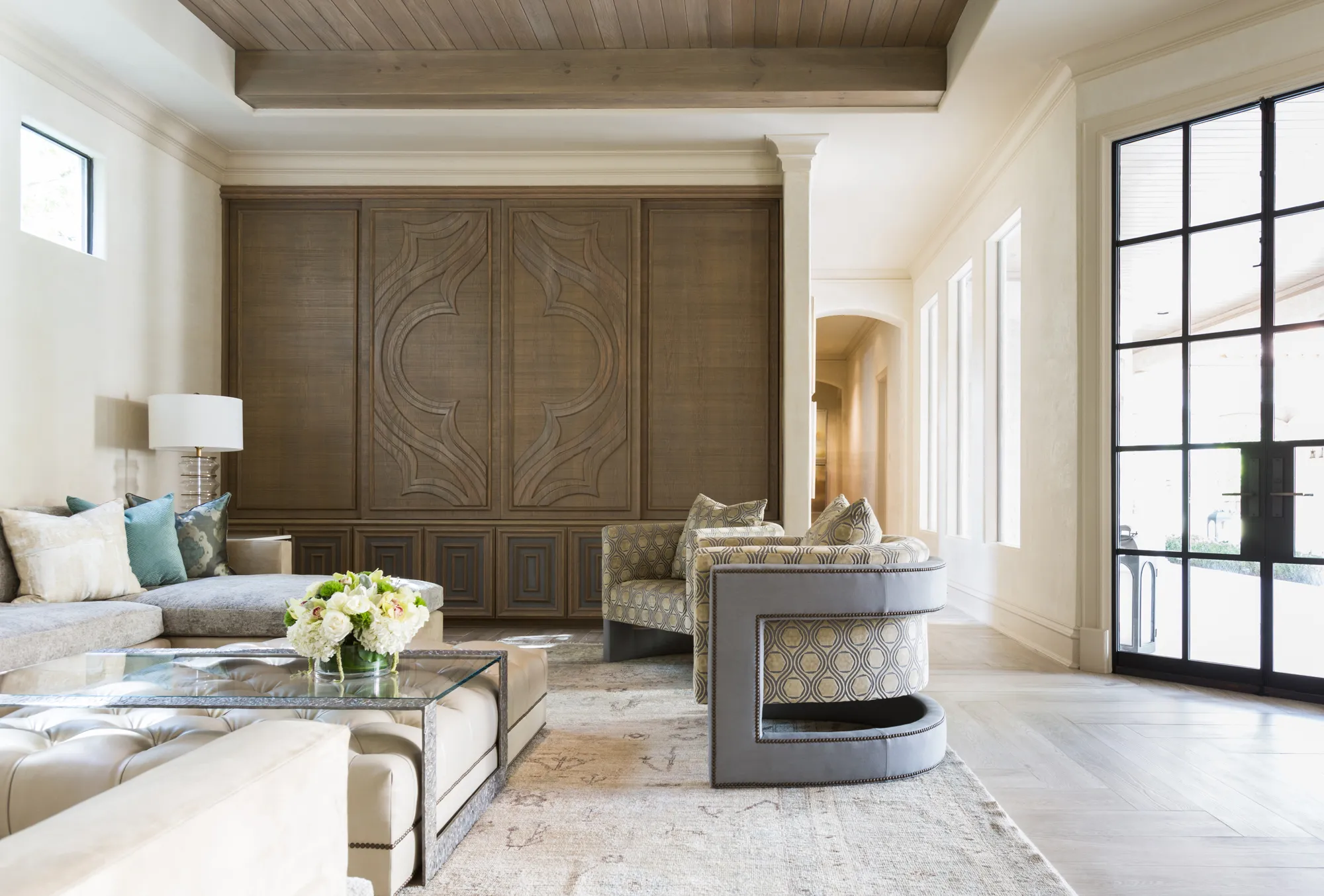 Classic glamour family room detail