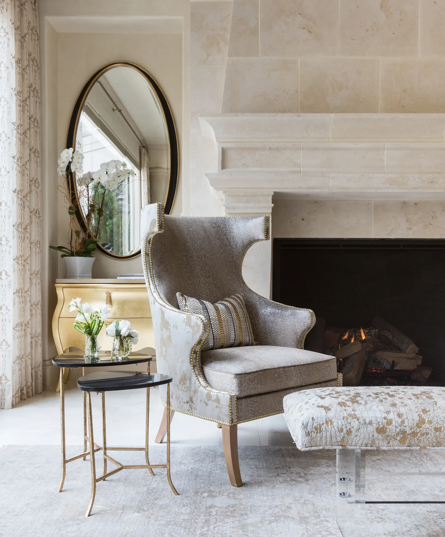 Classic glamour family room detail