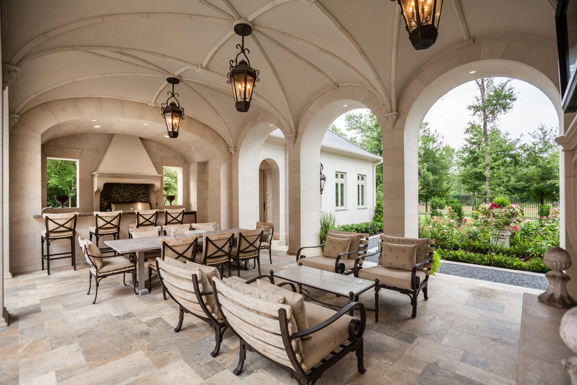 French formal outdoor covered patio area
