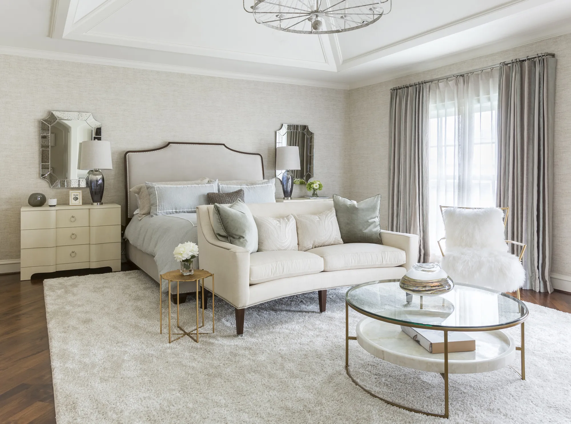 Casual glamour master bedroom sitting area